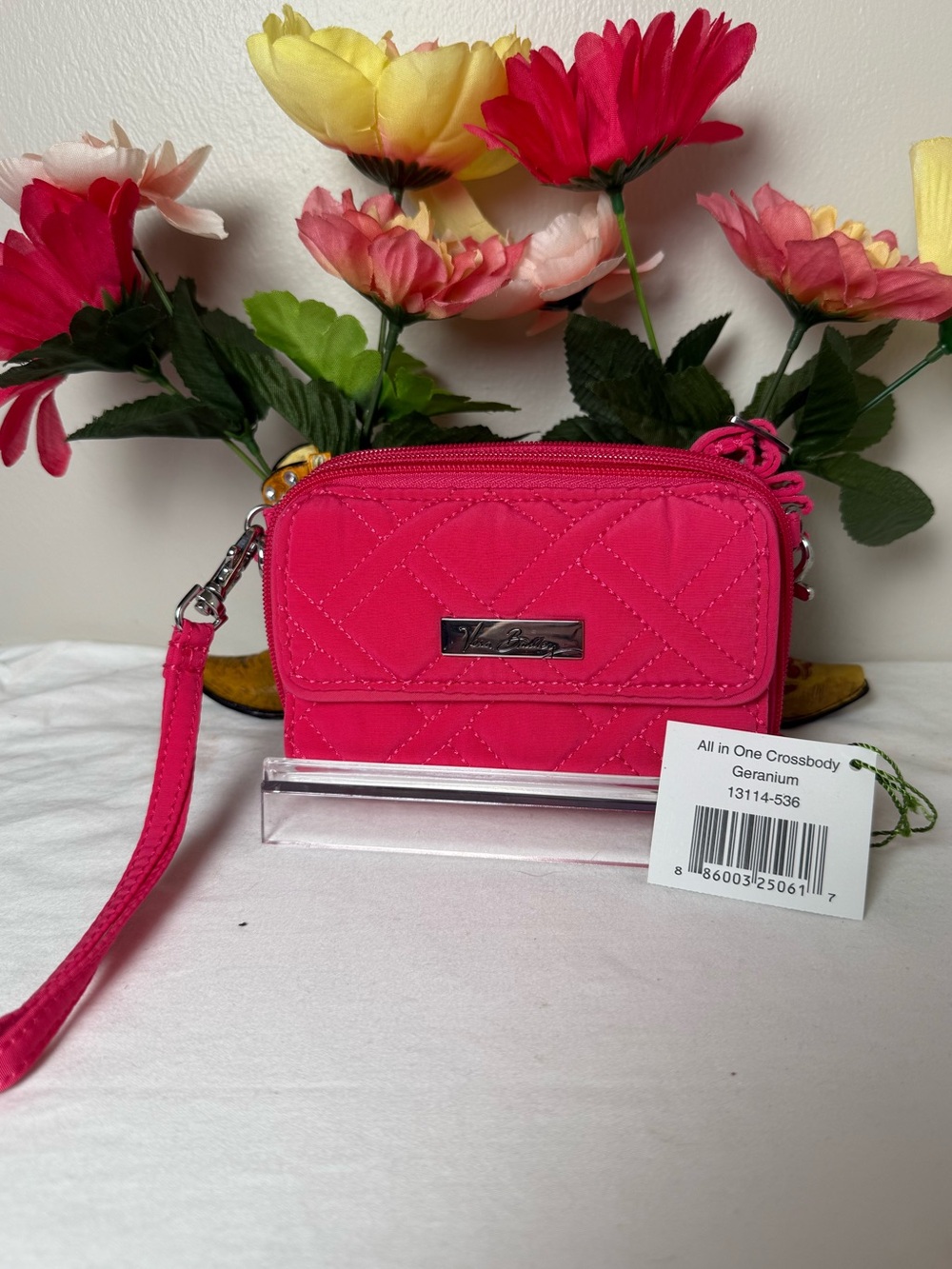 NWT Vera Bradley Geranium Pink All In One Crossbody Wallet Purse Retired